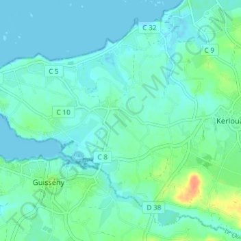 Mapa topográfico Kerliver, altitud, relieve
