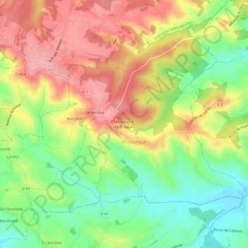 Mapa topográfico Sebastian et las Brugues, altitud, relieve