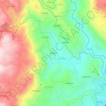 Mapa topográfico Terreiros, altitud, relieve