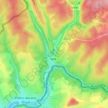 Mapa topográfico Orval, altitud, relieve