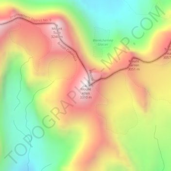 Mapa topográfico Mount Allen, altitud, relieve