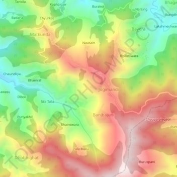 Mapa topográfico Mangraun, altitud, relieve