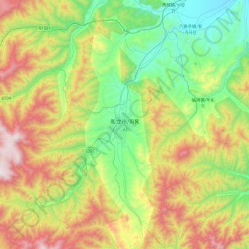 Mapa topográfico Helong, altitud, relieve