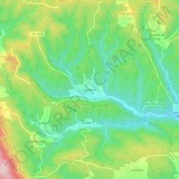 Mapa topográfico Cerdeira, altitud, relieve