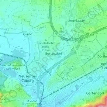 Mapa topográfico Bertelsdorf, altitud, relieve