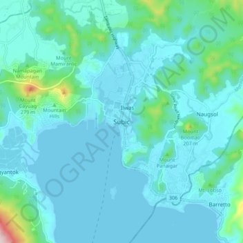 Mapa topográfico Subic, altitud, relieve