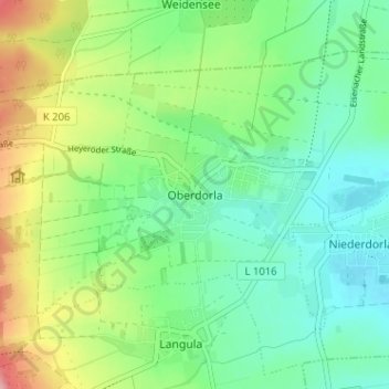 Mapa topográfico Oberdorla, altitud, relieve
