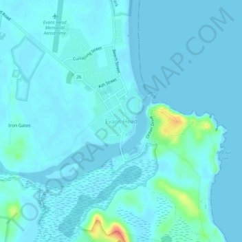Mapa topográfico Evans Head, altitud, relieve