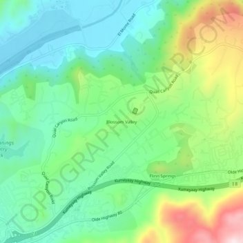 Mapa topográfico Blossom Valley, altitud, relieve