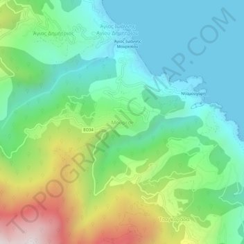 Mapa topográfico Mouresi, altitud, relieve
