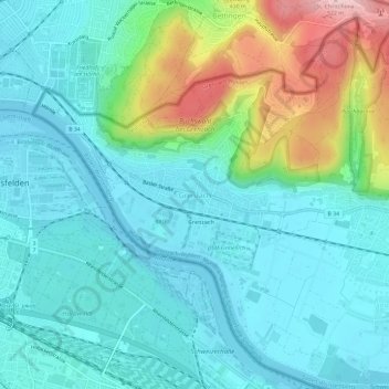 Mapa topográfico Grenzach, altitud, relieve