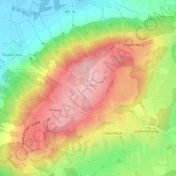 Mapa topográfico Ratzinger Höhe, altitud, relieve