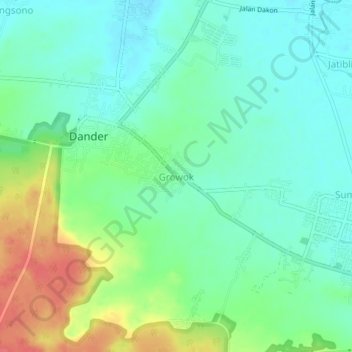 Mapa topográfico Growok, altitud, relieve