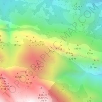 Mapa topográfico Cananda, altitud, relieve