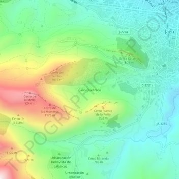 Mapa topográfico Caño Quebrado, altitud, relieve