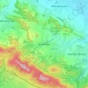 Mapa topográfico Stapelage, altitud, relieve