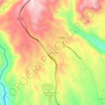 Mapa topográfico Olocuilta, altitud, relieve