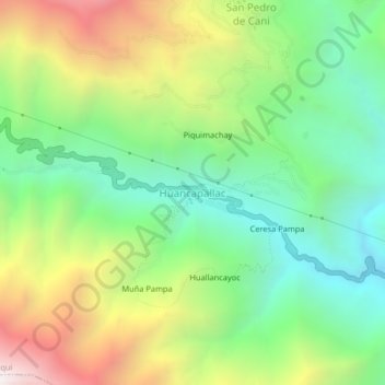 Mapa topográfico Huancapallac, altitud, relieve