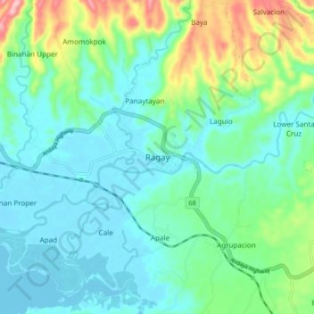 Mapa topográfico Ragay, altitud, relieve