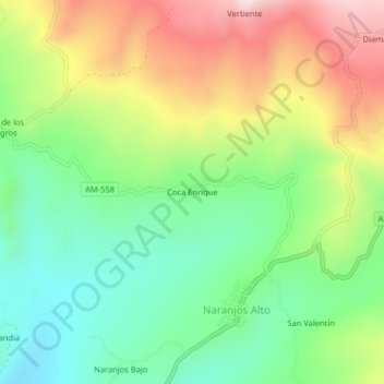 Mapa topográfico Coca Enrique, altitud, relieve
