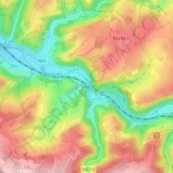 Mapa topográfico Trooz, altitud, relieve