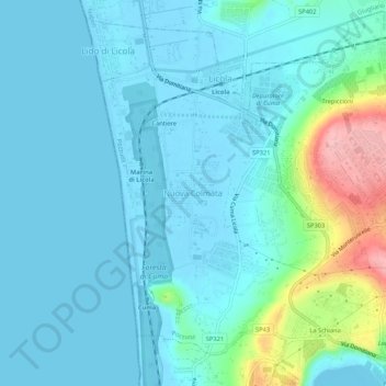 Mapa topográfico Nuova Colmata, altitud, relieve