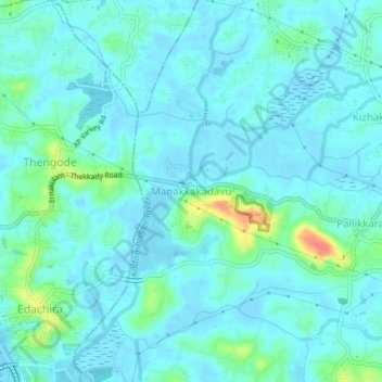 Mapa topográfico Manakkakadavu, altitud, relieve