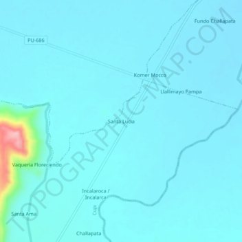 Mapa topográfico Santa Lucia, altitud, relieve