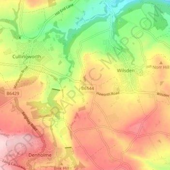 Mapa topográfico Hare Croft, altitud, relieve