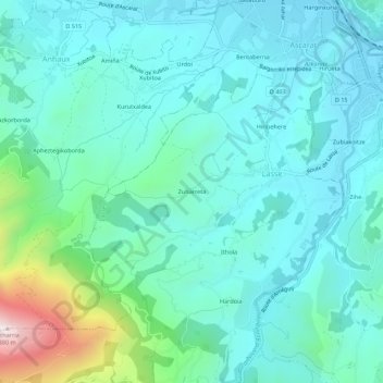 Mapa topográfico Zuharreta, altitud, relieve