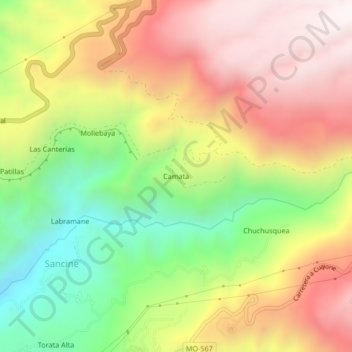 Mapa topográfico Camata, altitud, relieve