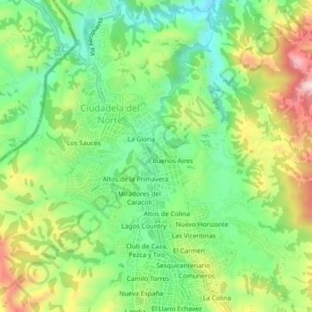 Mapa topográfico Las Palmeras, altitud, relieve