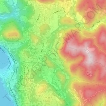 Mapa topográfico Pisogno, altitud, relieve