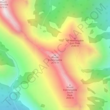Mapa topográfico Mount Indefatigable, altitud, relieve