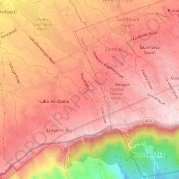 Mapa topográfico Sikat, altitud, relieve