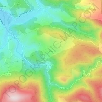 Mapa topográfico Ornac, altitud, relieve