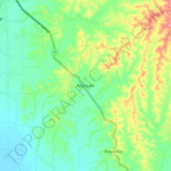 Mapa topográfico Aleosan, altitud, relieve