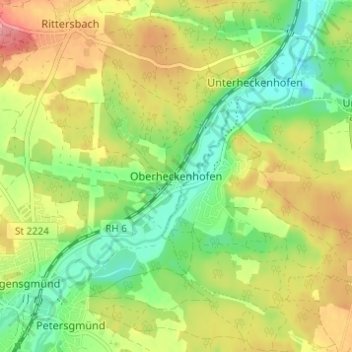 Mapa topográfico Oberheckenhofen, altitud, relieve
