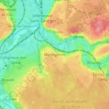 Mapa topográfico Montgeron, altitud, relieve