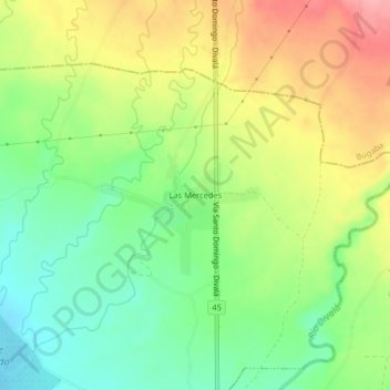 Mapa topográfico Las Mercedes, altitud, relieve
