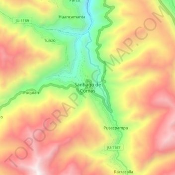Mapa topográfico Santiago de Comas, altitud, relieve