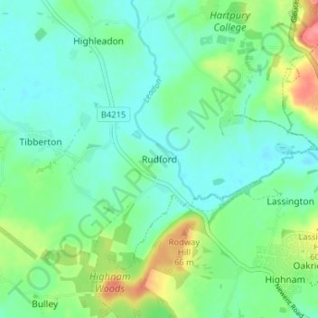 Mapa topográfico Rudford, altitud, relieve