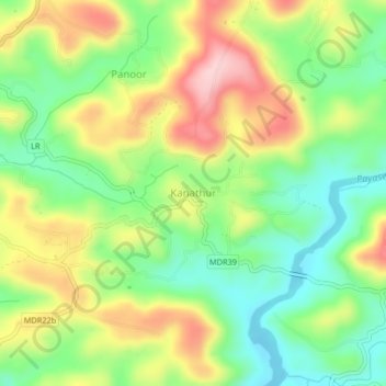 Mapa topográfico Kanathur, altitud, relieve