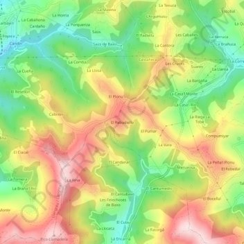 Mapa topográfico El Rebudiellu, altitud, relieve