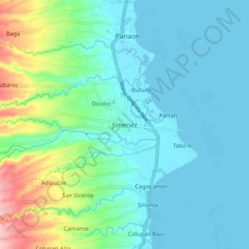 Mapa topográfico Jimenez, altitud, relieve