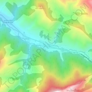 Mapa topográfico Felechosa, altitud, relieve