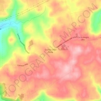 Mapa topográfico Quarta Linha Nova, altitud, relieve