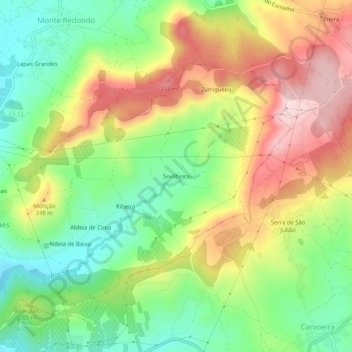 Mapa topográfico Sevilheira, altitud, relieve