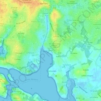 Mapa topográfico Larmor, altitud, relieve