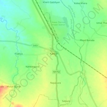 Mapa topográfico Kawai, altitud, relieve